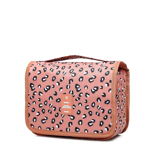 Sechunk Bolsas de aseo de viaje impermeables para colgar bolsa de cosméticos multifunción bolsa de maquillaje para mujeres (pinkLeopard)