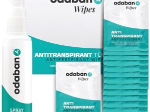 odaban® Set Antitranspirante y Desodorante – Spray + Toallitas | control del sudor y del mal olor en axilas, manos, pies y rostro | toallitas desodorantes monodosis, protección diaria, unisex