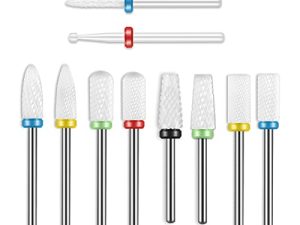Depvko Juego de 10 brocas de cerámica fresas torno para uñas, brocas profesionales de 3/32» para removedor de cutículas de uñas para máquina de lima de uñas eléctrica de manicura y pedicura acrílica
