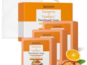QUIYUM Jabón de Curcuma Vitamina C, 3 Piezas Facial, Jabón de para la Cara, Cuerpo Hidratante, para Todo Tipo de Piel Una Limpieza Profunda del Rostro y cuerpo