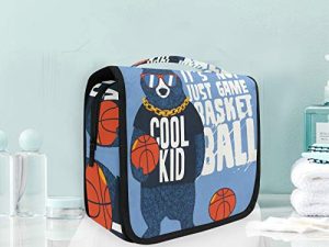 Oso Fresco Baloncesto Niño Bolsas de Aseo Neceser de Maquillaje Colgante Plegable Cosmético Bolso de Artículos de Tocado para Mujeres Niñas
