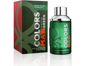 Benetton, Green from United Colors, Eau de Toilette para Hombre, Larga duración, Fragancia fresca, elegante, atractiva y masculina, Notas de madera, cítricos y vetiver, 100 ml