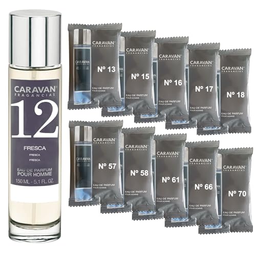 CARAVAN FRAGANCIAS Perfume de Hombre Nº12 de 150 ml + Set de 10 Viales de Fragancias Masculinas distintas de Caravan para descrubir nuevos aromas