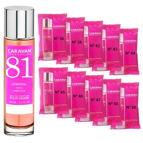 CARAVAN FRAGANCIAS Perfume de Mujer Nº81 de 150 ml + Set de 10 Viales de Fragancias femeninas distintas de Caravan para descubrir nuevos aromas