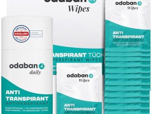 odaban® Set Antitranspirante y Desodorante – Palo + Toallitas | control del sudor y del mal olor en axilas, manos y rostro | toallitas desodorantes monodosis, fragancia suave unisex, uso diario