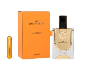 Perfume The Lions Club Monarque Eau de Parfum 100 ml, Perfume Árabe para Hombre de Larga Duración, Incluye Atomizador Recargable 5 ml, Fragancia amaderada con vainilla, especias y ámbar (Monarque)