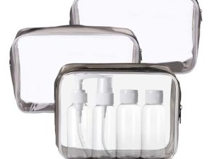 EnixwH 3 Piezas Neceser Viaje Transparente, Neceser Transparente Viaje Avion, Bolsa Liquidos Avion, Bolso Transparente Mujer, PVC Impermeable Bolsa Avion para Llevar Líquidos, para Mujeres Y Hombres