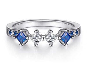 Whoiy Anillos de Plata de Ley Mujer, Anillo Antiguo Aniversario Redondo Cubic-Zirconia Azul, Plata, Talla 6