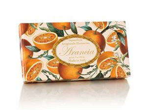 Saponificio Artigianale Fiorentino – Pack regalo de 3 pastillas de jabón rectangulares, con relieve, producción artesanal, con esencia de naranja