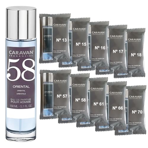 CARAVAN FRAGANCIAS Perfume de Hombre Nº58 de 150 ml + Set de 10 Viales de Fragancias Masculinas distintas de Caravan para descrubir nuevos aromas
