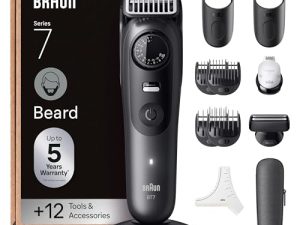 Braun Recortadora De Barba Series 7 BT7545, Barbero Recargable Resistente Al Agua, +12 Accesorios Para Barba, 120 Min De Autonomía, 40 Longitudes, Lámina Ultra Afilada, Gris