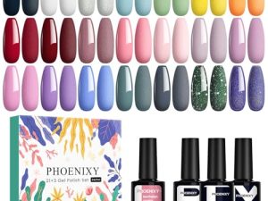 Phoenixy 21 Colores Esmaltes Semipermanentes para Uñas 24pcs U V/LED Pintauñas Semipermanentes Vibrante con Base Top Coat Brillante y Mate Regalos para Mujeres