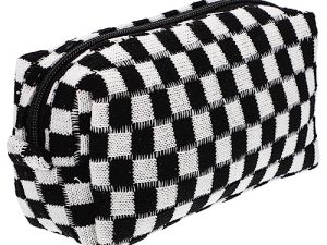 HAKIDZEL Bolsa De Maquillaje Portátil Diseño De Cuadros y Negro Neceser De Gran Capacidad para Viaje y Aseo Cremallera Resistente Bolsa Cosméticos para Mujer y Niñas