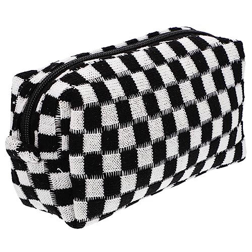 HAKIDZEL Bolsa De Maquillaje Portátil Diseño De Cuadros y Negro Neceser De Gran Capacidad para Viaje y Aseo Cremallera Resistente Bolsa Cosméticos para Mujer y Niñas