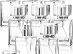Lnwwrv 8 Piezas 30ml/1oz Pulverizadores de Perfume de Cristal Transparente – Botellas Vacías Rellenables con Spray para Viajes, Fragancias y Aceites Esenciales