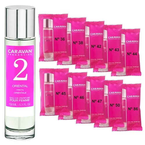 CARAVAN FRAGANCIAS Perfume de Mujer Nº2 de 150 ml + Set de 10 Viales de Fragancias femeninas distintas de Caravan para descubrir nuevos aromas