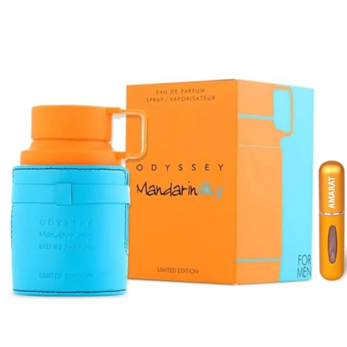 Perfume Odyssey Mandarin Sky Original 100ML, Perfume Árabe de Larga Duración, Eau De Parfum Importado desde E.A.U, Incluye Atomizador 5ML, Aroma Cítrico-Amaderado con Notas Exóticas (Mandarin Sky)