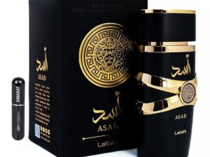 REBAJADO: Lattafa Asad Eau de Parfum 100 ml, Perfume Árabe para Hombre de Larga Duración, Incluye Atomizador, Fragancia masculina árabe intensa ambarada especiada con vainilla tabaco y haba tonka con descuento