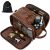 Elviros Neceser Hombre de Viaje, Bolsa de Aseo Grande Impermeable de PU, Neceser Maquillaje Organizador para Mujer Portáti Gran Capacidad Dopp Kit, Marrón Oscuro, 24 x 15 x 16 cm